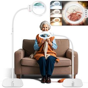 30X 10X Large Floor Magnifying Glass with Light and Stand,72 LED Flexible Gooseneck Floor Magnifying Lamp,2 in 1 Lighted Magnifiers for Close Work, Sewing,Crafts,HobbiesWhite