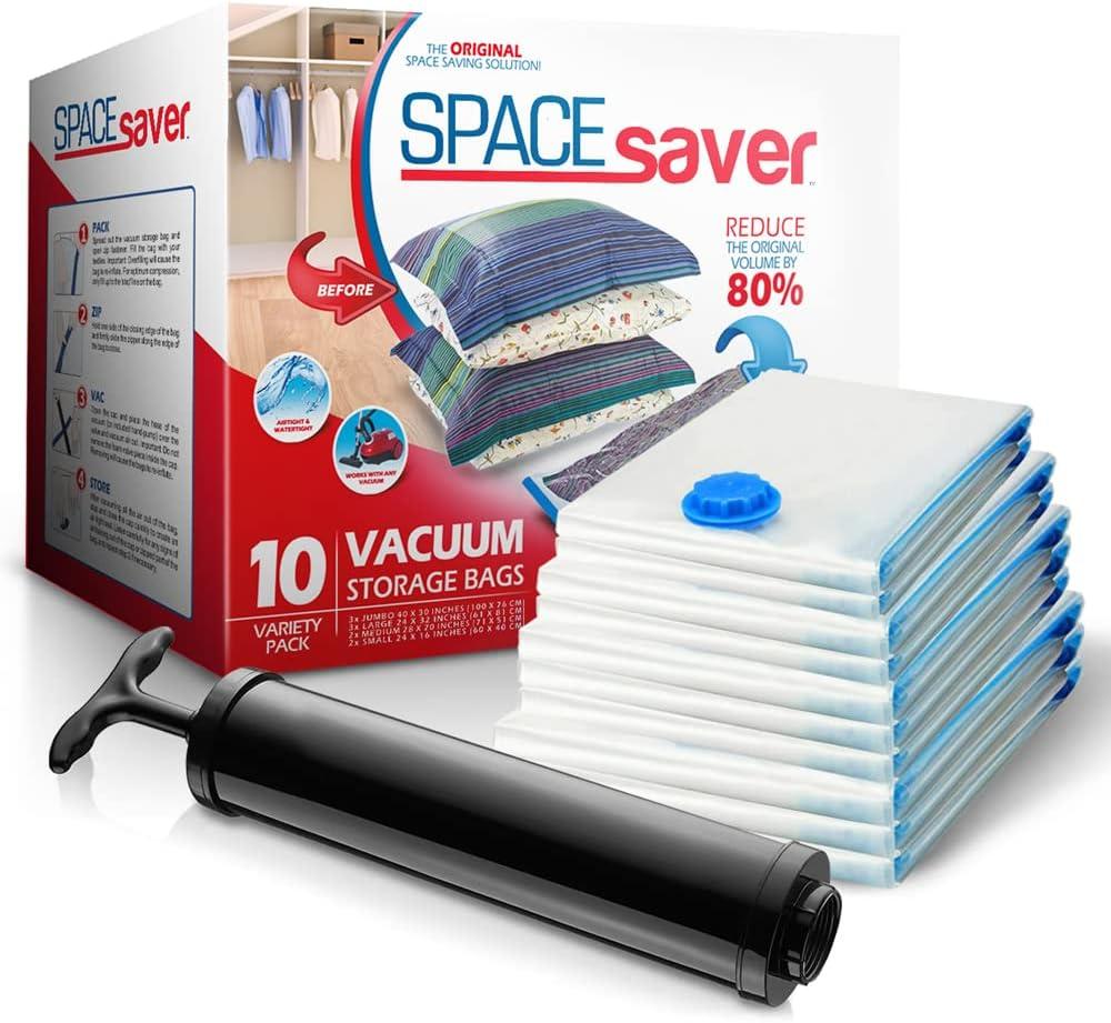 10-Pack Variety Vacuum Storage Bags for Comforters, Blankets & Clothes  Vacuum Sealed Compression Bags with Hand Pump  Space Saver Storage Bags for Bedding,Travel & Organization (2S, 2M, 3L & 3XL)