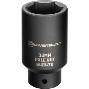 Powerbuilt 1/2-inch Drive Axle Nut Socket, 32mm 6 Point Extra Deep, Remove Front Wheel Drive Axle Shaft Nuts, Pin Hole - 648470