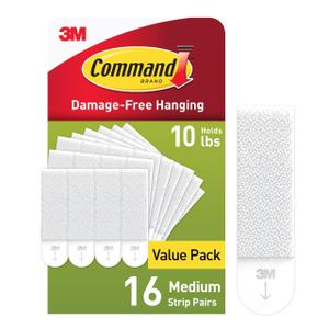 Command 10 lb Medium Picture Hanging Strips 16 Pairs (32 Command Strips), Damage-Free Picture Hangers, No Tools Wall Hanging for Home Decor, White Adhesive