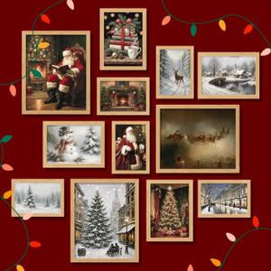 97 Decor Vintage Christmas Prints Unframed - Classic Christmas Wall Art, Moody Christmas Pictures Wall Decor Aesthetic, Holiday Poster Winter Art, Retro Xmas Painting Santa Artwork For Home Bedroom