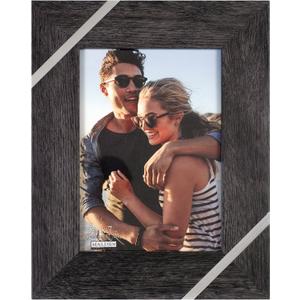 Malden International Designs 5x7 Rustic Gray Picture Frame With Wide Profile And Silver Metal Accents