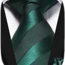 HISDERN Mens Tie Striped Ties and Handkerchief Set Business Formal Woven Pocket Square Wedding College Stripe Necktie