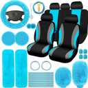 ROCEEI 43 Pcs Car Seat Cover Full Set Fuzzy Car Accessories for Women Christmas Front Rear Cover Fluffy Steering Wheel Cover Belt Handbrake Shift Cover(Lake Blue)
