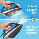Hamilton Beach 2-in-1 Steam Iron for Clothes and Garment Steamer with 5 Temperature Settings, Nonstick Soleplate, 1200 Watts, 8 Cord, Black & Blue (14525F)