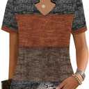 Kistore Womens Summer Tops Short Sleeve V Neck Casual Shirts Beach Vacation Dressy Work Blouses (Brown, XXL)