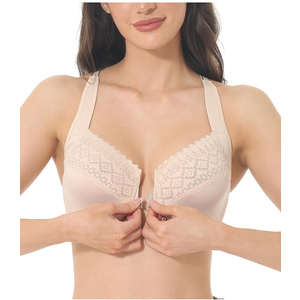 Women's Front Closure Racerback Bra Underwire Full Coverage Unpadded Lace Everyday Bra Plus Size for Large Bust 36D