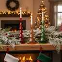 Mumufy 3 Pcs Christmas Tree Taper Candle Holder Christmas Glass Candlestick Holders Xmas Tree Candle Stick Vase for Xmas Centerpiece Festival Party Table Decor