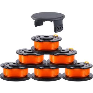 A ANLEOLIFE Single Line Replacement Spool 065'' x 16ft for Greenworks Weed Eater String Trimmers, Auto-Feed, Parts Model # 29252, 29092 (6 Spools & 1 Cap)