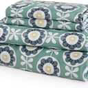 JSD Green Floral Cotton Sheet Set King Size, 300 TC Printed Sateen Bed Sheets Deep Pocket, Soft Breathable Wrinkle Free (Green Sunflower)