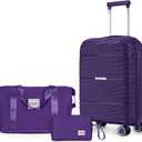 LARVENDER Carry On Luggage 22x14x9 Airline Approved, 20 Inch Hardshell & Lightweight PP Carry On Suitcase for Women with Spinner Wheels TSA Lock, Grape Purple (3 Piece Set (20/DB/TB))
