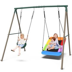 Amazon.com: Hapfan Swing Sets for Backyard with 45" Platform Saucer Swing and Belt Swing, 440 lbs Swingset Outdoor for Toddler and Kids 3-8 Backyard : Toys & Games