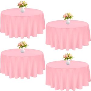 4 Pack Round Tablecloth 90 Inch Polyester Washable Fabric Table Covers for Wedding Dining Table Parties Banquet DecorPink