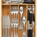 Bamboo Drawer Organizer - Kitchen Utensil Holder, 5 Slots Silverware Drawer Organization, Kitchen Wooden Tray for Cutlery, Flatware & Stationery - Natural