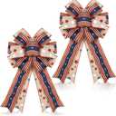 Moucuny 2 Pcs Memorial Day Bows 4th of July Patriotic Burlap Bow Red White Blue Stars Tree Topper American Flag Wreath for Indoor Outdoor 250th Anniversary Independence Party Decoration(Rustic)