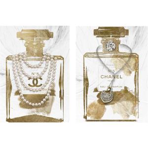 2 Pieces Vintage Perfume Bottle Wall Art Gold Canvas Pictures Wall Decor Modern Luxury Fashion Posters Print Glam Artwork Picture for Bedroom Make up Room Home Decor 12"x16"(30x40cm)