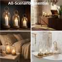3 Pack Metal Candle Holders with Glass Dome, 5.5" & 4.7" & 3.9" Wide Gold Candlestick Holders Set, Versatile Hurricane Lanterns Candleholders for Pillar Candle, Decorative Glass Display Dome Stands