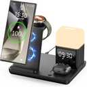 Wireless Charger for Samsung/Android, 6 in 1 Phone Nightstand Charging Station Charger with Alarm Clock/Night Light for Samsung S25/S24/S23 Ultra/Buds3 Pro, Watch Charger for Galaxy Watch 7/6/5-Black