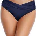 Tempt Me Women Twist Bikini Bottom Moderate High Cut Bathing Suit Bottoms Ruched Swimsuit Bottom (Blue, S)