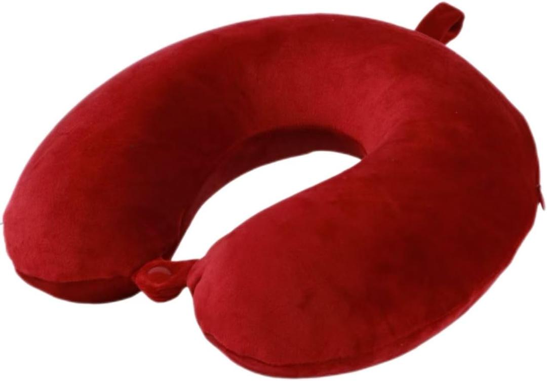 Travel Pillow,100% Pure Memory Foam U Shaped Neck Pillow,Super Lightweight Portable Headrest Great for Airplane, Car,Home,Office,Sleeping Rest (Wine red)