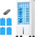 Windowless Portable Air Conditoners, 12H Timer & 1.16Gal Tank, 45 Oscillation, 3-IN-1 Portable AC with Remote, 3 Modes 3 Speeds, Fast Cooling Quiet Ventless Swamp Cooler for Home, 3 Ice Packs, White