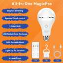 MagixPro Remote Rechargeable Light Bulbs, USB & Socket Charging, 1800mAh Battery, Dimmable LED Bulb for Hardwired & Non-wired Lamps Sconces, Touch + Remote Control, Wall Switch Compatible, 2 Pack