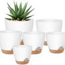 QRRICA Plant Pots 8/7/6.5/6/5.5/5 Inch Self Watering Pots, Set of 6 Plastic Planters with Drainage Holes and Saucers,Plastic Flower Pots,Nursery Planting Pot for Indoor Out Door PlantsWhite