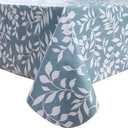 Pioggia Vinyl Tablecloth with Flannel Backed Waterproof Oil-Proof PVC Table Cloth Wipeable Spill-Proof Plastic Table Cover for Indoor and Outdoor(Blue Leaves, 60 x 60 Inch Square)