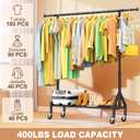 TigerParty Clothes Rack, Clothing Racks for Hanging Clothes, Rolling Garment Rack, Adjustable Free Standing Clothes Organizer with Wheels, Space-saving Design for Bedroom Laundry Living Room