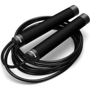 Ballistyx Jump Rope - Premium Speed Jump Rope with 360 Degree Spin, Steel Handles, Silicone Grips and 2 x Adjustable Cables - for Crossfit, Gym & Home Fitness Workouts & More (Carbon Black)