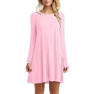 Women's Casual Plain Fit Flowy Simple Swing T-Shirt Loose Tunic Dress¡­ Size L