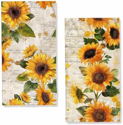 Yellow Sunflowers Kitchen Towels Decorative Set Vintage Watercolor Dish Towels Hand Towels for Kitchen Farmhouse Holiday Home Decor Gifts for Women,Housewarming Gifts 16"x24"