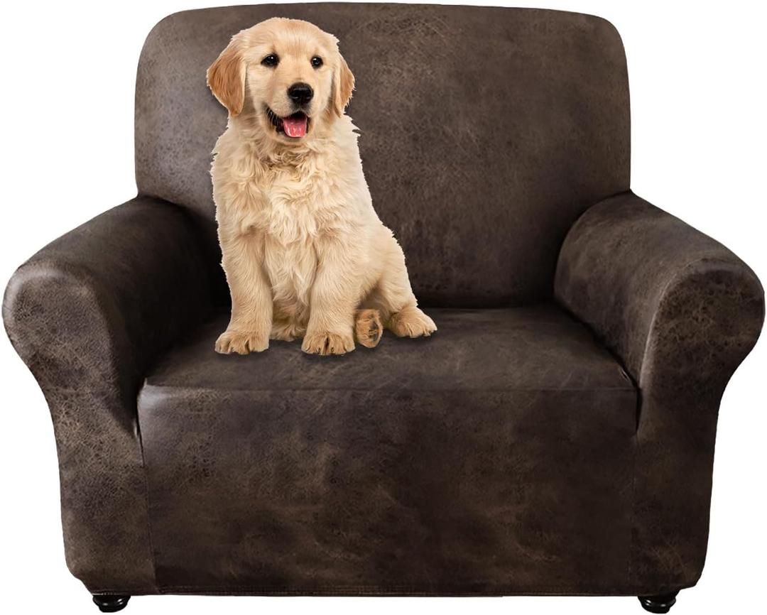 molasofa Chair Covers - Couch Cover for Leather Couch, Soft and Washable Chair Covers with Leather-Like Quality. Non-Pilling, Non-Slip 1-Piece Couch Cover for Dogs, Cats, and Kids(02 Dark Brown)