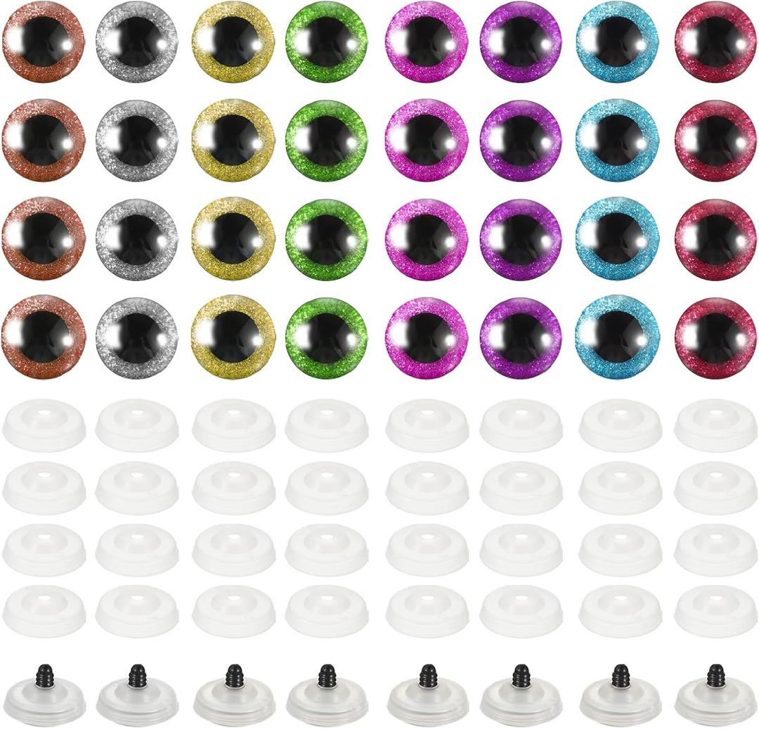 PATIKIL 20mm Flash Safety Eyes, 30 Pcs Doll Eyes Realistic Colorful Crocheting Safety Eyes for Decor Crochet Accessories Dolls Craft, 8 Colors