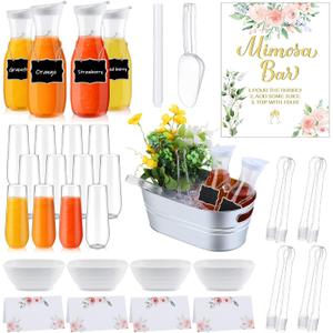 36 Pcs Mimosa Bar Supplies Includes Galvanized Tub 1L Carafe with Lid Champagne Glasses White Bowl Mimosa Bar Sign Chalkboard for Summer Baby Shower Party Supplies(Stemless,Clear), 10.24 inches x 9.84 inches
