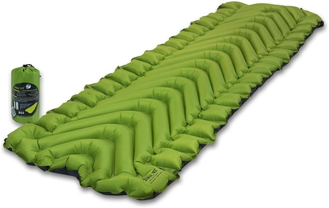 KLYMIT Static V2 Inflatable Sleeping Pad | Portable, Ultralight, Easy to Inflate, Foldable Air Bed for Camping, Backpacking & Hiking Green, 72"L x 23"W x 2"Th
