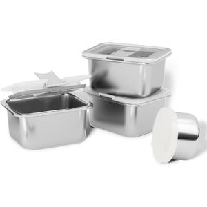 Bakpoco Stainless Steel Snack Lunch Containers for Kids, 3 Packs 12 oz Leak-Proof Lunch Box Containers, Microwave-Safe, Convenient Metal Small Food Storage Container with Lid for School, Work (4-1 Silver)