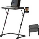 Homy Casa Adjustable Z Shaped TV Tray with Cup Holder, Small Sofa Side Table with Foldable Frame, Slide Under Couch Tray Desk for Living Room & Bedroom, Sturdy Metal Frame with PP Top, Black (Set of 1)