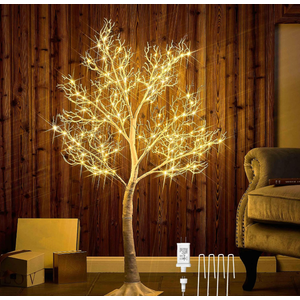 Hairui Lighted White Twig Tree with Fairy Lights 4FT 150 LED Lights for Christmas Home Holiday Decoration Indoor Outdoor Use