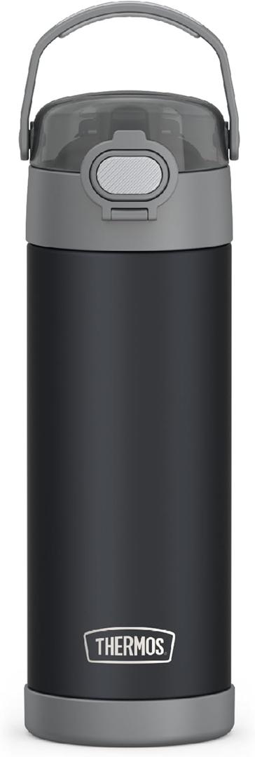 THERMOS FUNTAINER 16 Ounce Stainless Steel Vacuum Insulated Bottle with Wide Spout Lid, Matte Charcoal