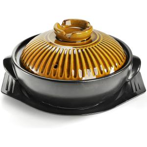 Okllen Large Korean Ceramic Bowl with Lid and Platter, 54 oz Clay Pot for Cooking, Sizzling Hot Pot for Dolsot Bibimbap, Soup, Casserole, Rice, Stew, Noodle