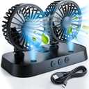 Car Fan, Portable USB Powered Dual Head Cooling Fan for Car, 360 Rotatable & 2 Speeds Adjustable & Mist Function, Powerful Air Circulation for Vehicle Truck SUV Jeep RV Boat, 12V (black)