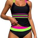 ZAFUL Tankini Swimsuits for Women Tummy Control High Waisted Twist Front Ruched Two Piece Bathing Suit, Size M