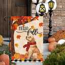 DLZDN Hello Fall Dog Garden Flag Golden Retriever Pumpkins Flag 1218 Inch Double Side Vertical Burlap Farmhouse Yard Sign Autumn Seasonal Outdoor House Decoration