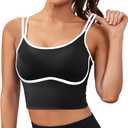 SUUKSESS Women Sweetheart Neckline Longline Sports Bra Padded Basic Workout Crop Tank Top (X-Small, All Black)