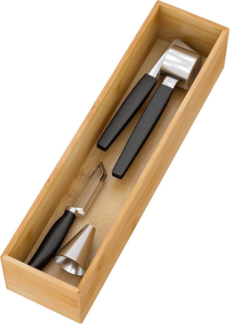 Bamboo Kitchen Drawer Organizer, Wooden Storage Box for Utensil Organizer Silverware Tray Cutlery Holder Flatware Containers - Multi-Use Deep Drawer Dividers Organizer for Bathroom, Jewelry, 12"3"2.5" (12*3*2.5 inch)