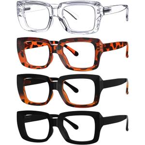 Eyekepper 4 Pack Ladies Reading Glasses - Stylish Oversized Square Readers for Women (4 Pairs Mix)