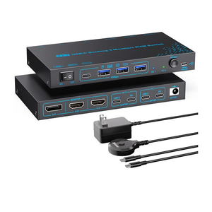 2 Laptops 3 Monitors KVM Switch 2 Port MST Dual USB-C Docking KVM Switches Triple Monitor Support Max 10Gbps USB Transfer Dual 4K@60Hz & One 1080P@60Hz Video Output, 100W PD Charging