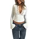 Women's Lace V Neck Long Sleeve Going Out Tops White M