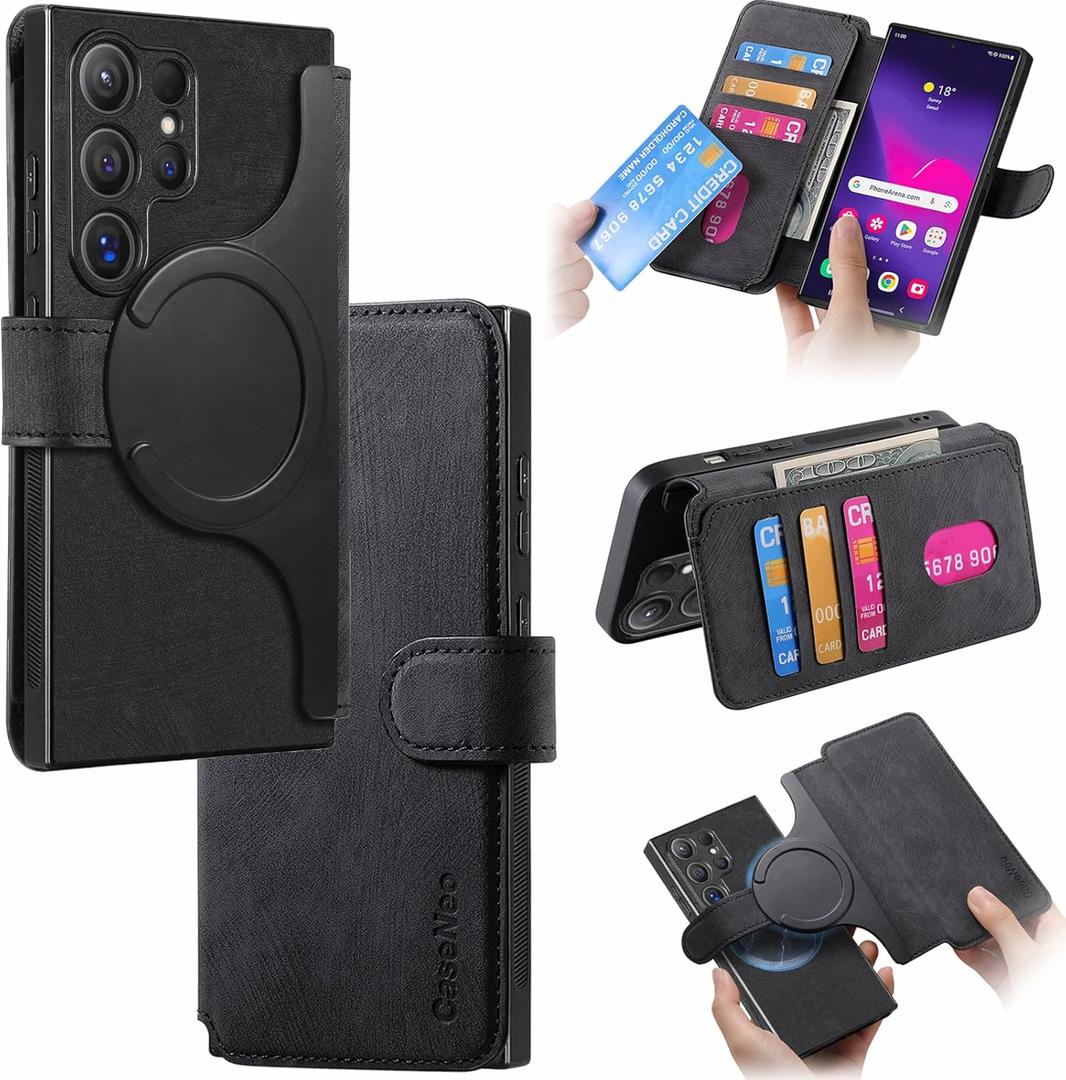 Wallet Case for Samsung Galaxy S25 Ultra, PU Leather Detachable Magnetic Folio with Card Slots RFID Blocking Kickstand Protective Flip Cover Women Men for Galaxy S25 Ultra - CXMG Black